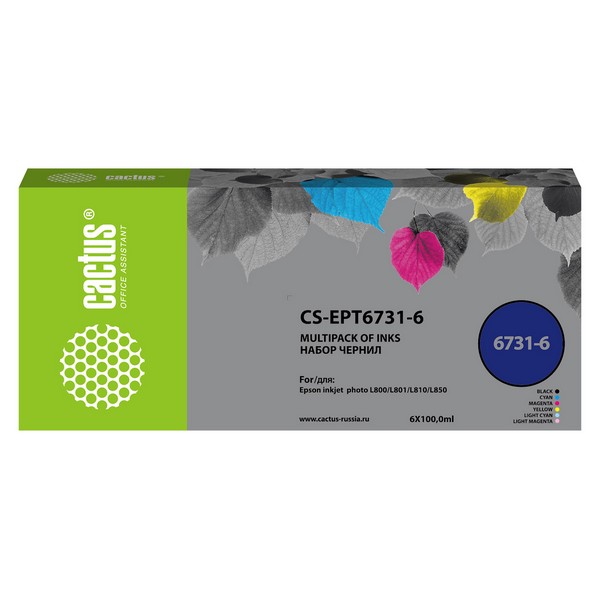 Чернила Cactus CS-EPT6731-6 для Epson, 100 мл, матовый черный, желтый, пурпурный, голубой, светло-пурпурный, светло-голубой